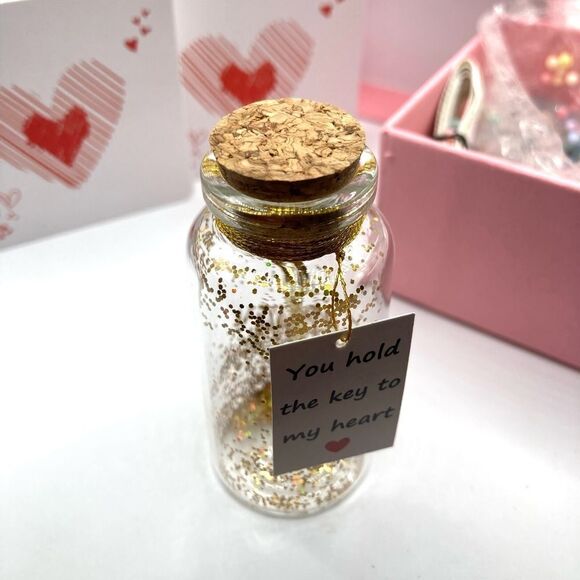 Sentimental Gift Key in small glass bottle pink gift set - Picture 3 of 8